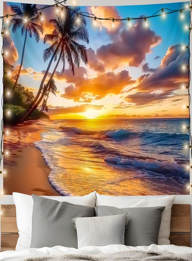 AOHMPT Ocean Sunset Tapestry, Beach Evening Sunset Tapestry, Natural Beach Palm Tree Landscape Poster, Seaside Landscape Wall Hanging for Bedroom, Dorm Room and Living Room Wall Decor 79" L x 59" W - Image 3